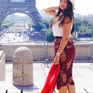 Leith - Red Floral Pleated Midi Skirt